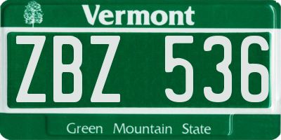 VT license plate ZBZ536