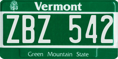 VT license plate ZBZ542