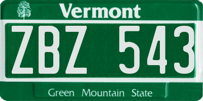 VT license plate ZBZ543