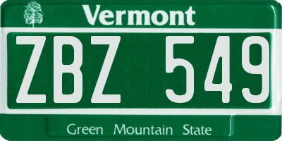 VT license plate ZBZ549