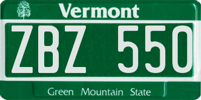 VT license plate ZBZ550