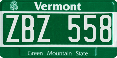 VT license plate ZBZ558