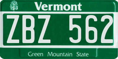 VT license plate ZBZ562