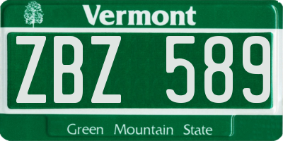 VT license plate ZBZ589