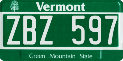 VT license plate ZBZ597