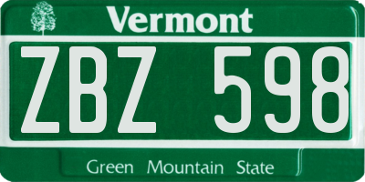 VT license plate ZBZ598