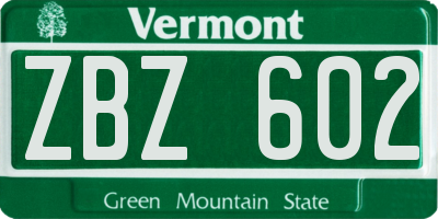 VT license plate ZBZ602