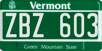 VT license plate ZBZ603