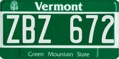 VT license plate ZBZ672