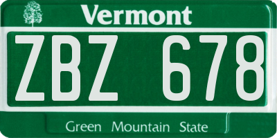 VT license plate ZBZ678