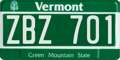 VT license plate ZBZ701