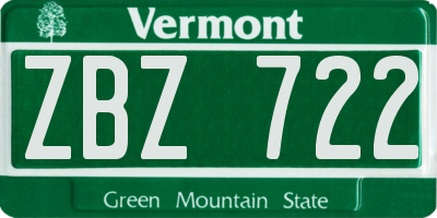 VT license plate ZBZ722