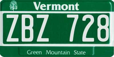 VT license plate ZBZ728
