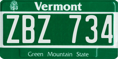 VT license plate ZBZ734