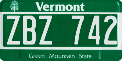 VT license plate ZBZ742