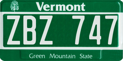 VT license plate ZBZ747