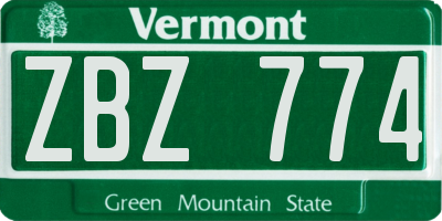 VT license plate ZBZ774