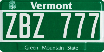 VT license plate ZBZ777