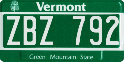 VT license plate ZBZ792
