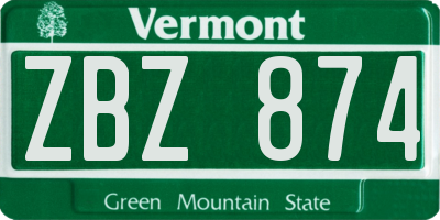 VT license plate ZBZ874