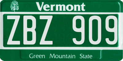 VT license plate ZBZ909