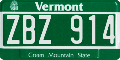 VT license plate ZBZ914
