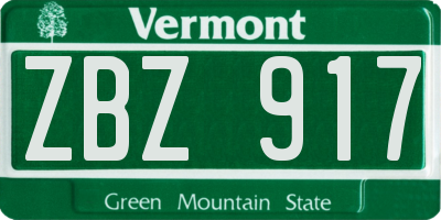 VT license plate ZBZ917