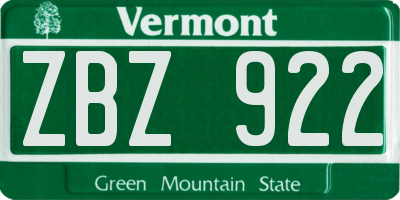 VT license plate ZBZ922