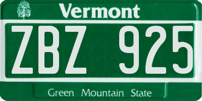 VT license plate ZBZ925