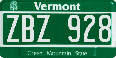 VT license plate ZBZ928