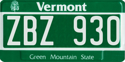 VT license plate ZBZ930