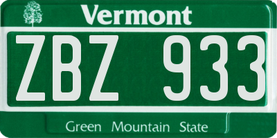 VT license plate ZBZ933