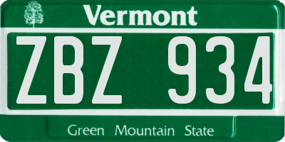 VT license plate ZBZ934