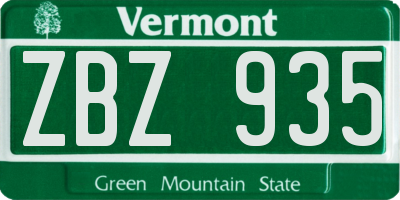 VT license plate ZBZ935