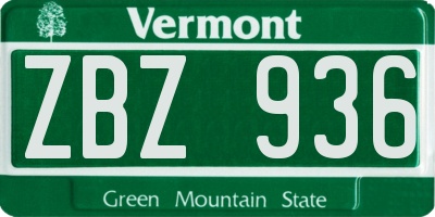 VT license plate ZBZ936