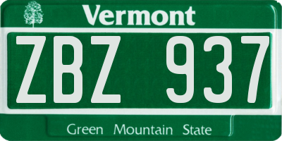 VT license plate ZBZ937