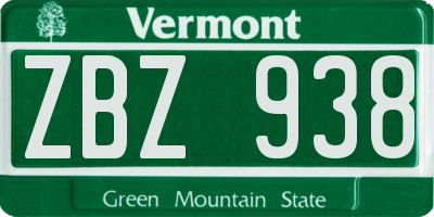 VT license plate ZBZ938
