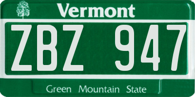 VT license plate ZBZ947