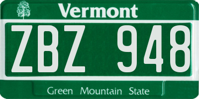 VT license plate ZBZ948