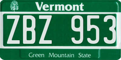 VT license plate ZBZ953