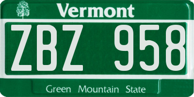 VT license plate ZBZ958