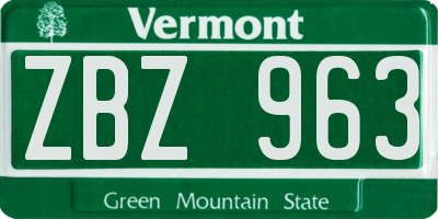 VT license plate ZBZ963