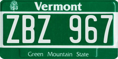 VT license plate ZBZ967