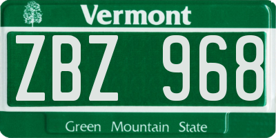VT license plate ZBZ968