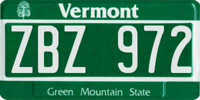 VT license plate ZBZ972