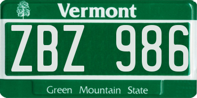 VT license plate ZBZ986