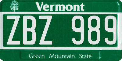 VT license plate ZBZ989