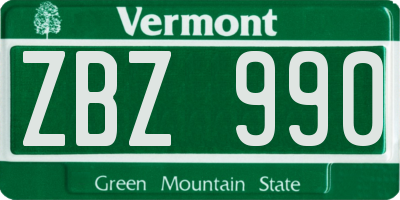 VT license plate ZBZ990