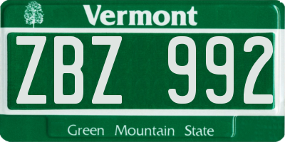 VT license plate ZBZ992