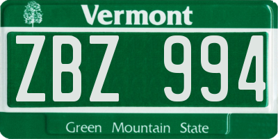 VT license plate ZBZ994